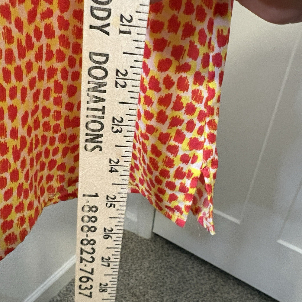 Ann Taylor Sleeveless Medium Yellow Red Print Collared Pocket Top Casual Bright - Picture 4 of 8